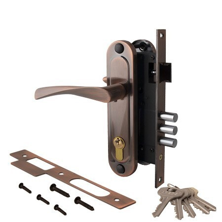 Замок врез 1523AC Apecs (медь) с ручками (3 ригеля)  \20