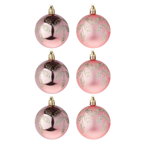 СНОУ БУМ Набор шаров 6 см, 6 шт, розовый, пластик, глиттер, 26-175