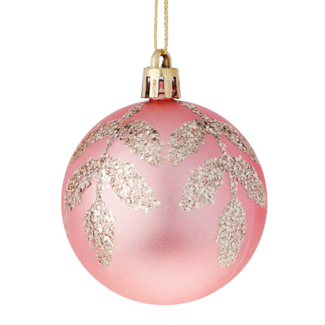 СНОУ БУМ Набор шаров 6 см, 6 шт, розовый, пластик, глиттер, 26-175