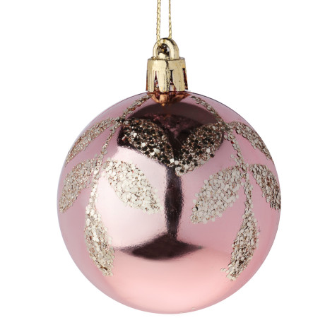 СНОУ БУМ Набор шаров 6 см, 6 шт, розовый, пластик, глиттер, 26-175