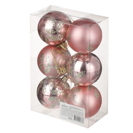 СНОУ БУМ Набор шаров 6 см, 6 шт, розовый, пластик, глиттер, 26-175