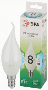 ЭРА GREEN LINE лампа св/д свеча на ветру E14 BXS 8W(800lm) 4000K 4K E14 BXS-8W GL 38x150 67114