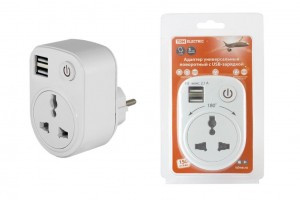 TDM тревел-адаптер поворотн (англ,азиат,североамер,европ. стандарт) 16А+ 2USB 2.1A белый SQ1806-0183