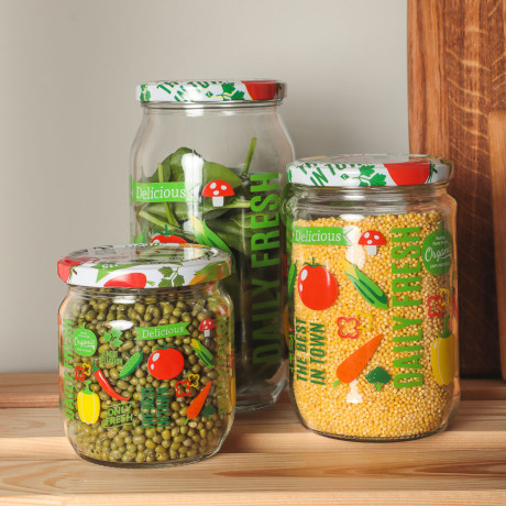 HEREVIN Набор банок с крышками 4шт., стекло, 1000мл, 330377-152