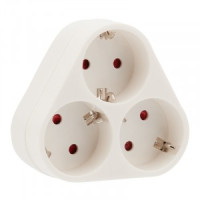 REXANT разветвитель (тройник) &quot;пирамида&quot; 3роз. 16А, земля белый 11-1069