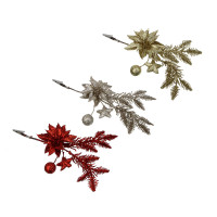 СНОУ БУМ Цветок на ветке 28 см, металл, пластик, глиттер, 3 цвета