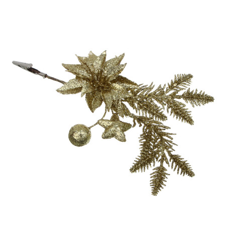 СНОУ БУМ Цветок на ветке 28 см, металл, пластик, глиттер, 3 цвета