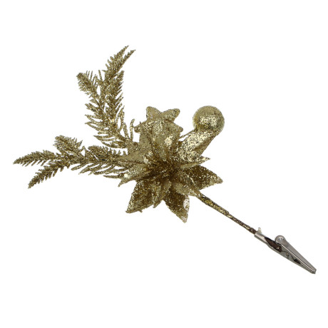 СНОУ БУМ Цветок на ветке 28 см, металл, пластик, глиттер, 3 цвета