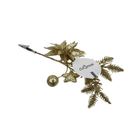 СНОУ БУМ Цветок на ветке 28 см, металл, пластик, глиттер, 3 цвета