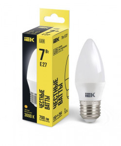 IEK лампа св/д свеча C35 E27  7W(700lm) 3000K 2K 110x37 матовая LLE-C35-7-230-30-E27