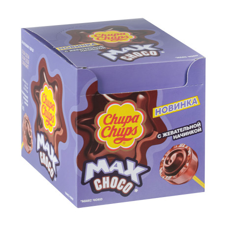 Карамель Чупа Чупс "Макс Чоко" со вкусом шоколада, с жевательной начинкой внутри 16гр