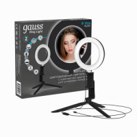 Gauss кольцевая св/д селфи лампа св-к 10W(600lm) D16см USB пульт тренога IP20 Ring Light RL001