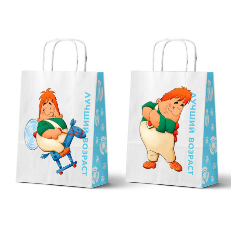 Пакет подарочный с кручеными ручками L 24х10,5х32 см, "Малыш и Карлсон. Лучший возраст"