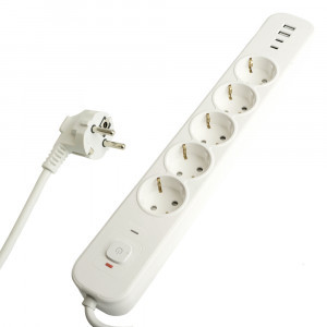 STEKKER Сетевой фильтр (удл.) ПВС 3х1 5роз.(земля)бел 1,8м 16А 2USB-A+2 Type-C HM21-51-02 Nova 50102