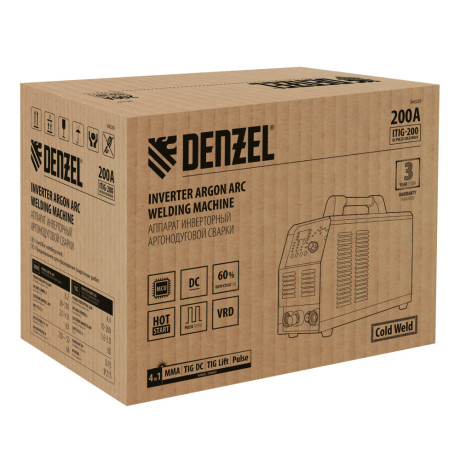 Аппарат инвертор. аргонодуговой сварки ITIG-200 DС Pulse Cold Weld, 200 А, ПВ 60% Denzel