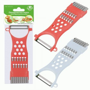 Овощечистка горизонт. лезвие 17,5см, пластик ручка, 2в1, микс (кратность 6шт!!!) VL53-171 Мультидом