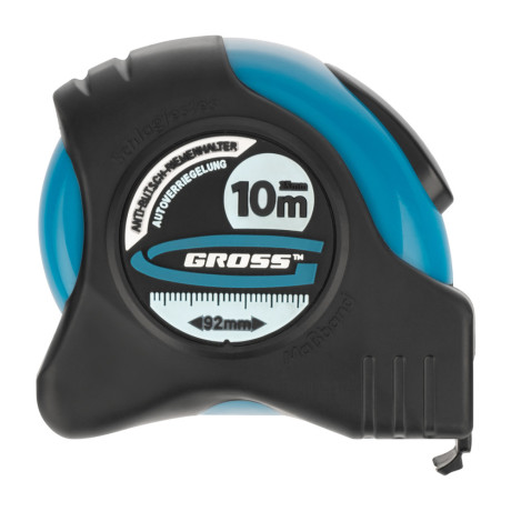Рулетка "Schlagfest",10 м x 25 мм,магнитный обрезиненный зацеп,двусторонняя шкала,автоматическая фиксация Gross