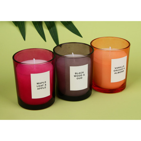 LADECOR Свеча ароматическая в стеклянном корпусе, 135 г, 7х7х8,4 см, 3 аромата
