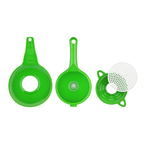 Набор 5 предметов: воронка на 4 диаметра; воронки широкое и узкое горло; ситечки малое и большое