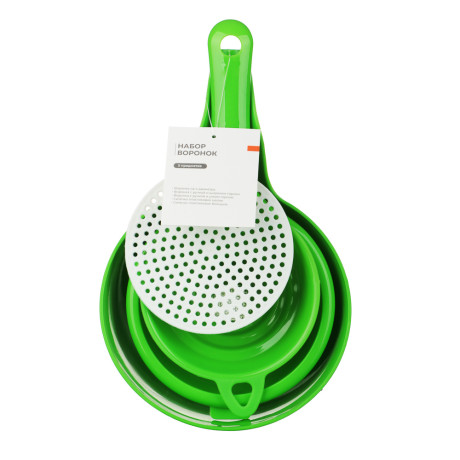 Набор 5 предметов: воронка на 4 диаметра; воронки широкое и узкое горло; ситечки малое и большое