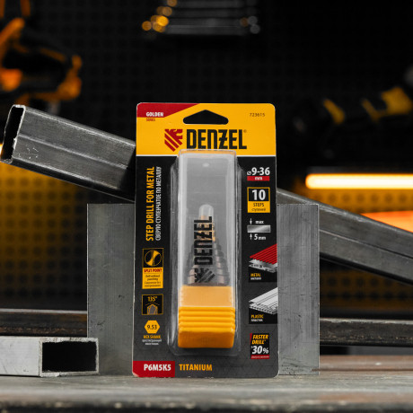 Сверло ступенчатое, 9-12-15-18-21-24-27-30-33-36 мм, Р6М5К5, 6-гр. хвостовик Denzel