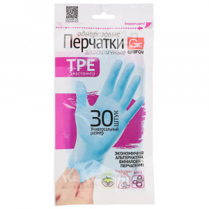 GRIFON TPE перчатки эластичные, одноразовые, 30 шт, пэт/уп