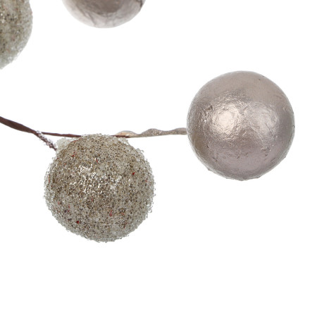 СНОУ БУМ Ветка с декоративными шариками 34 см, металл, пластик, глиттер, 2 цвета, золото, шампань