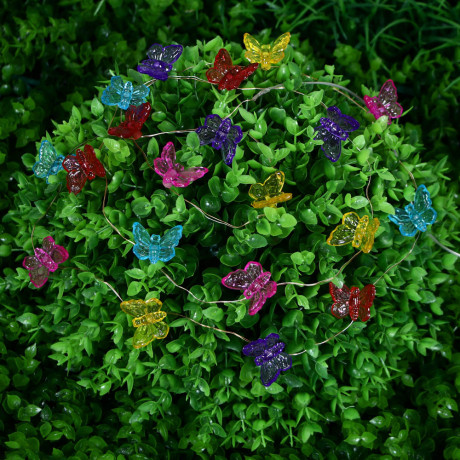 INBLOOM Гирлянда на солн.батарее Бабочки 2м, 20LED, шампань, 1.2V 2/3AAA 150mAh Ni-Cd, пластик