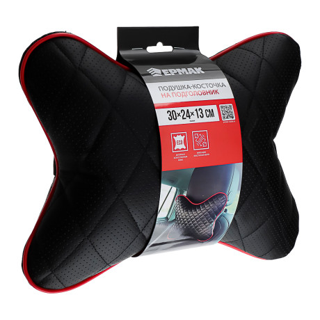 ЕРМАК / NG Подушка-косточка на подголовник, искусственная кожа, эластичная лента, 30х24х13 см, черны