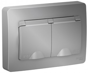 Systeme Electric BLANCA блок (роз. 2 мест. 16А) СУ алюм. (земля, штор., крыш, IP44) 2BLNRS441123(5!)