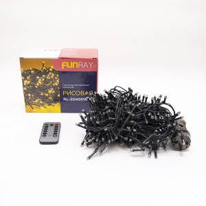 Гирлянда-нить рисовая RL-20400WW 400LED, тепл.белый,20м, провод зелёный, ПДУ, контроллер, Funray