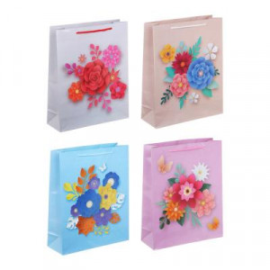 LADECOR Пакет подарочный бумажный, 26x32x9 см, 4 дизайна, Цветы