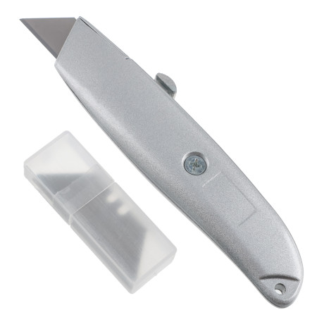 ЕРМАК Нож, 19 мм, выдвижное трапециевидное лезвие, металлический корпус, комплект 5 лезвий