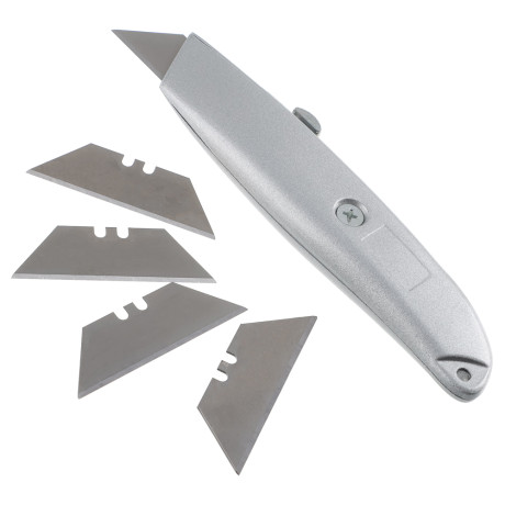 ЕРМАК Нож, 19 мм, выдвижное трапециевидное лезвие, металлический корпус, комплект 5 лезвий