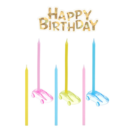 Капитан Весельчак Набор свечей для торта с подставками в виде машинок, 13х19см,  2 дизайна