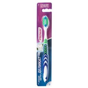 PROWAY Зубная щетка Деликат, пластик, резина, средняя жесткость, индекс 5, степень 6&lt;G&lt;9