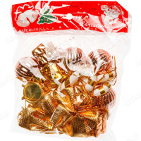 Набор елочных украшений G011 18шт 3см микс (подарки,барабаны,леденцы,шарики,колокольчик, шишки) золотой (480)