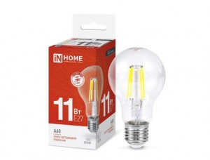 ASD/InHome лампа св/д Deco ЛОН A60 E27 11W(990lm) 4000K 4K филамент (нитевидная) прозрачная 6145
