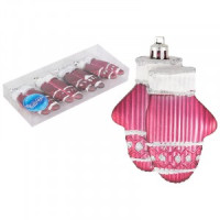 Набор елочных украшений &quot;Варежки&quot; (4шт) цвет: малиновый Волшебная страна