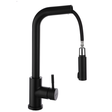 СоюзКран Смеситель для кухни, высокий выдвижной излив, картридж 35мм, черный, нерж. сталь, SS01-D132