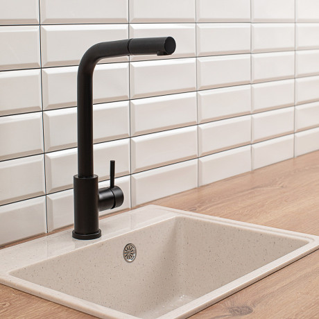 СоюзКран Смеситель для кухни, высокий выдвижной излив, картридж 35мм, черный, нерж. сталь, SS01-D132