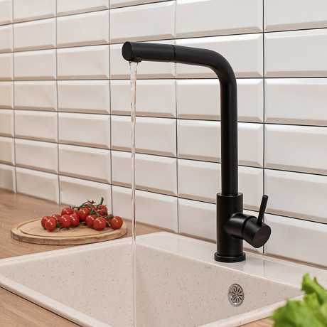 СоюзКран Смеситель для кухни, высокий выдвижной излив, картридж 35мм, черный, нерж. сталь, SS01-D132