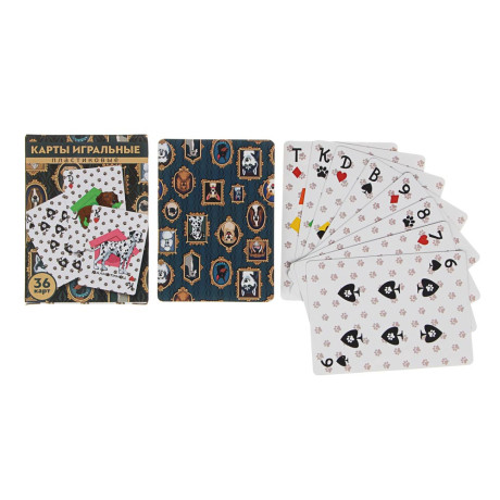 Карты игральные пластиковые, 6,3х8,8см, 36 шт, 3 дизайна (538-080, 538-079, 538-081)