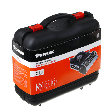 Плитка газ. с цанг. захватом тм ЕРМАК, переходник, кейс, алюминий, 25х20х7,7см