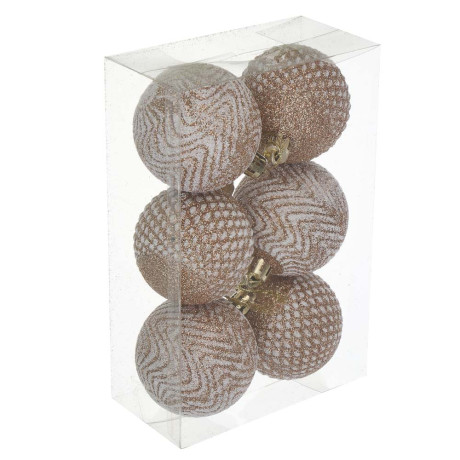 СНОУ БУМ Набор шаров 6 см, 6 шт, розовый с белым глиттером, 26-176