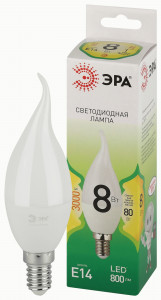 ЭРА GREEN LINE лампа св/д свеча на ветру E14 BXS 8W(800lm) 3000K 2K E14 BXS-8W GL 38x150 67103