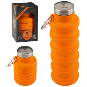 Бутылка для воды LEONORD LEO-01 500мл складная, с карабином, оранжевая