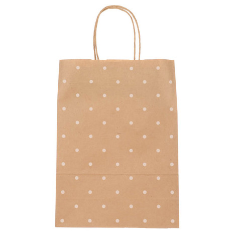 Пакет подарочный с кручеными ручками крафт 24x10,5x32 см, "Горошек"