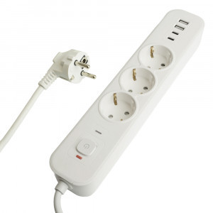 STEKKER Сетевой фильтр (удл.) ПВС 3х1 3роз.(земля)белый 5м 16А 2USB-A+2 Type-C HM21-31-02 Nova 50101