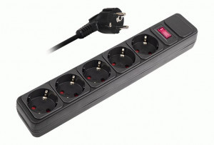 ФАЗА сетевой фильтр (удл.) ПВС 3х0.75 5роз. 3м. 10А черный земля, выкл. FOP-05GS-300-bk 1/25